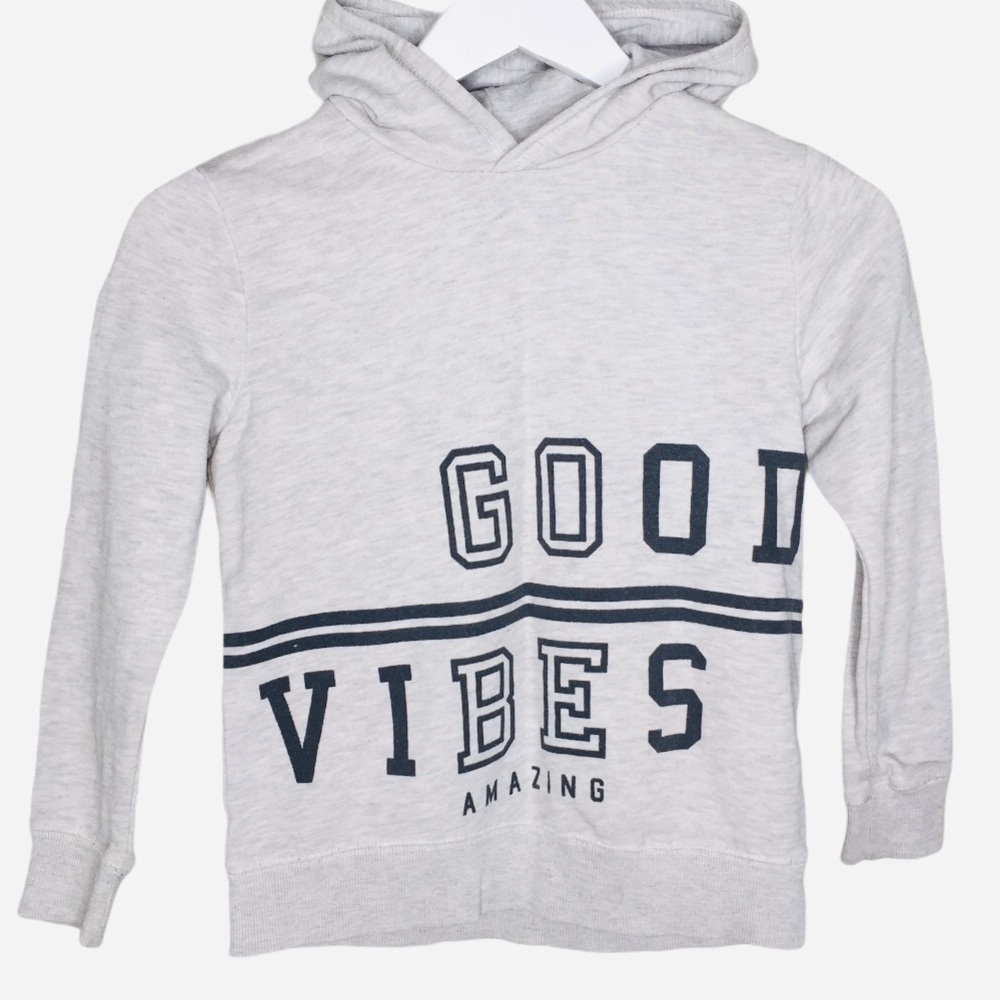 ZARA Kids Grey Good Vibes Graphic Print Pullover Hoodie Sweatshirt 8